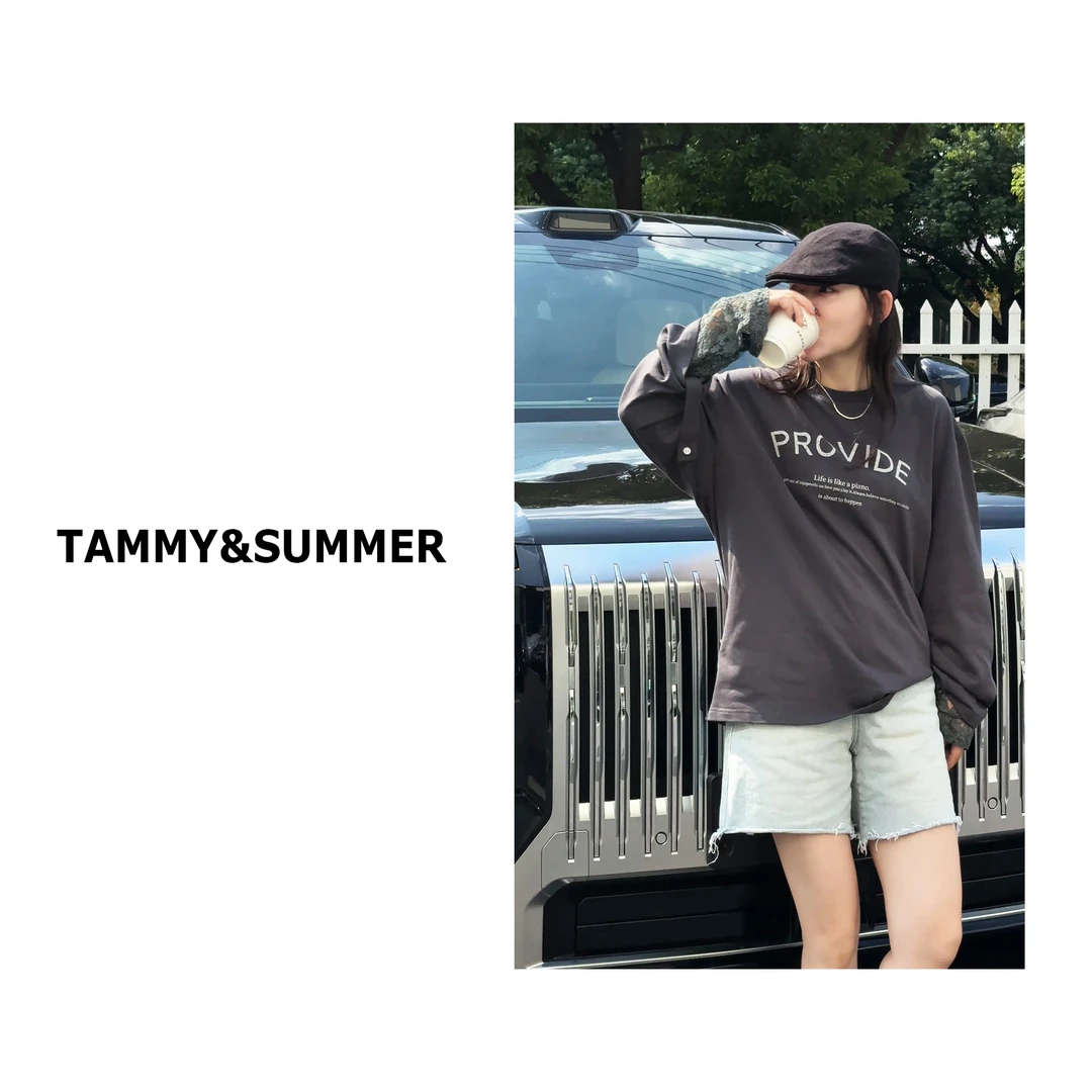 【Tammy&Summer】宽松休闲百搭圆领字母印花拼接蕾丝袖T恤269879