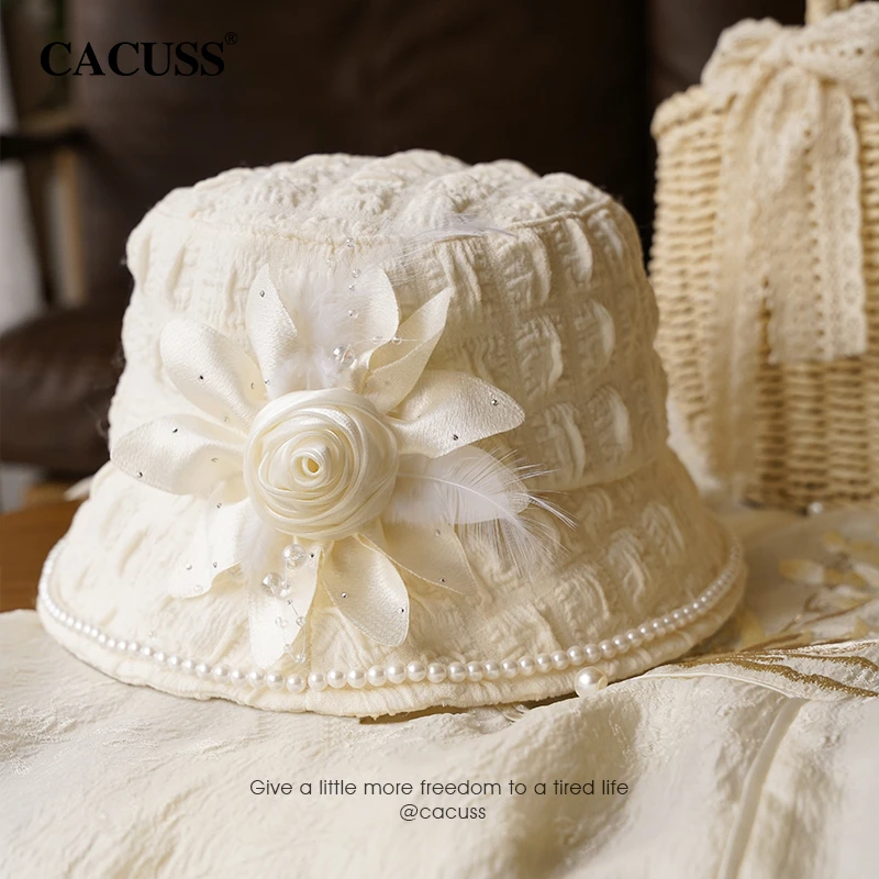 【絮光】Cacuss絮光织雾帽子渔夫帽夏季女高级感花朵渔夫肌理遮阳帽