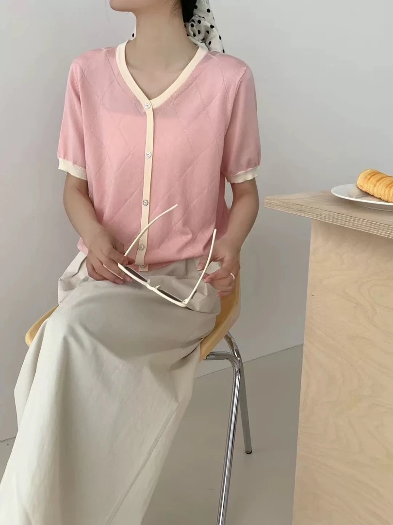 【妙女郎】V领短袖针织