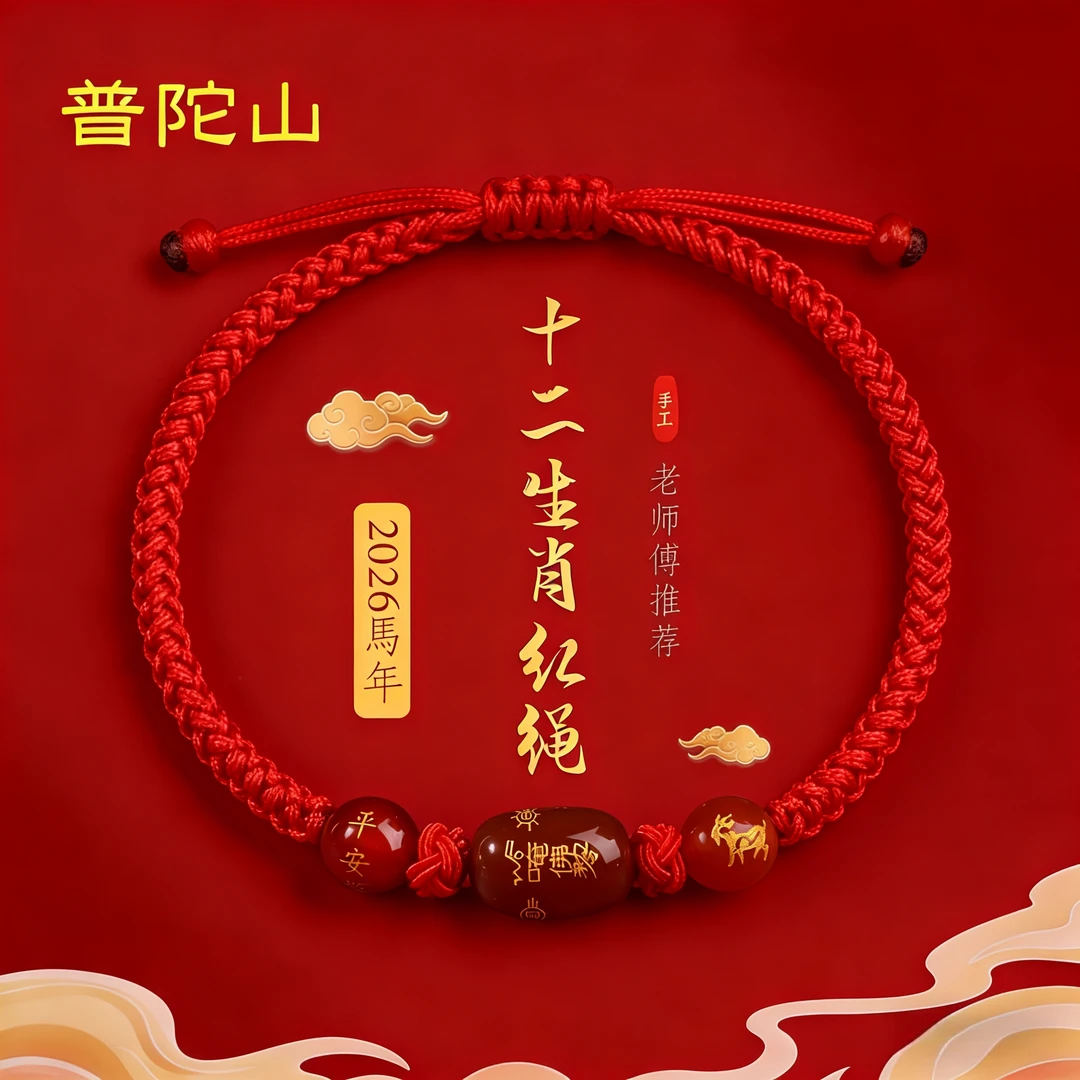 【普陀山】2026新款本命年红绳手链男女款手工布艺编织可调节