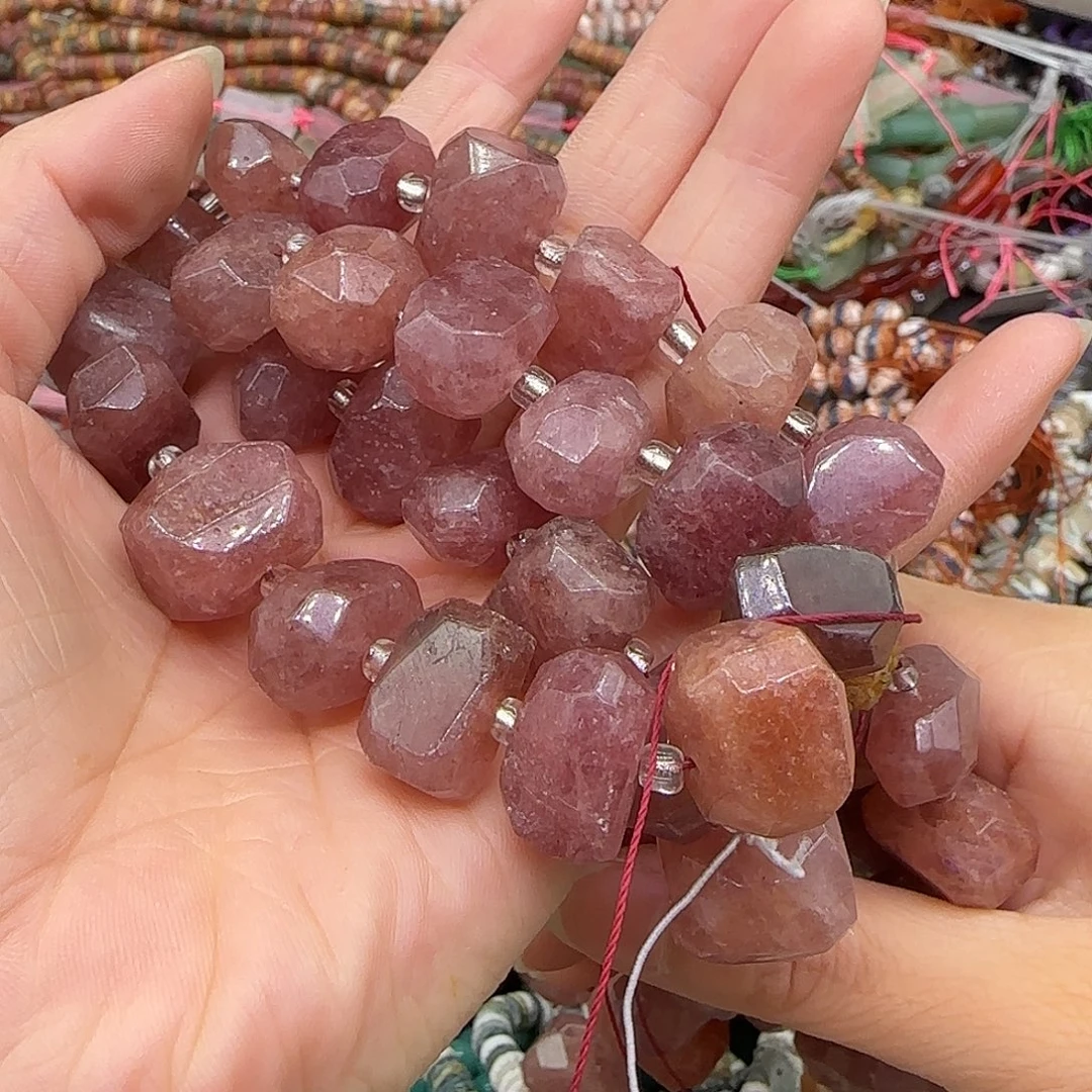 合金玛瑙/玉髓珠宝半成品草莓晶15mm一条