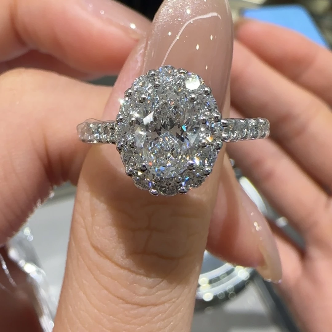 铂Pt950镶嵌实验室培育钻石icon椭圆围镶1卡igi双证