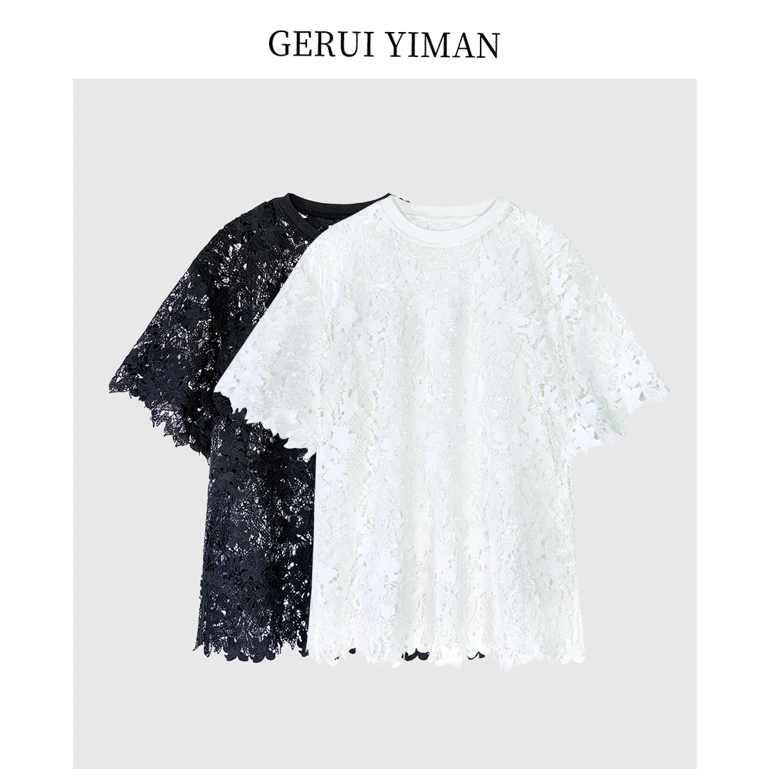 格瑞依曼2025年夏季新款蕾丝镂空上衣遮肉显瘦微胖大码气质女衣