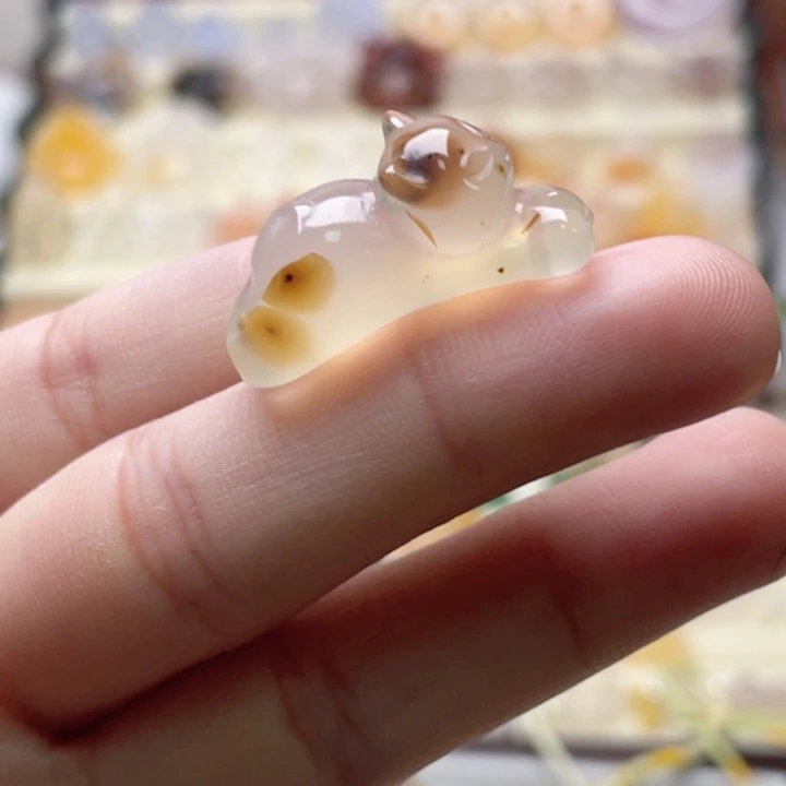玛瑙/玉髓未镶嵌玛瑙草花趴趴猫