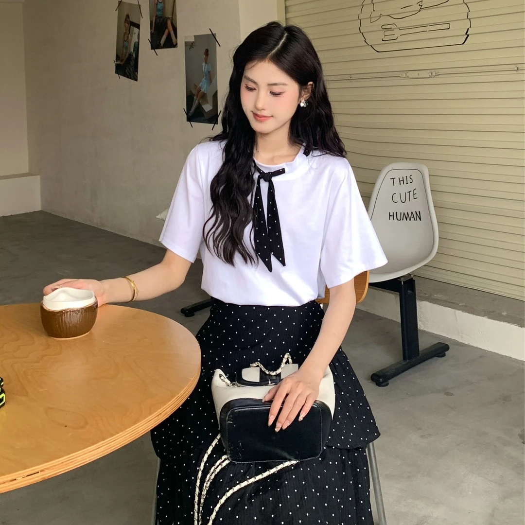 慕兔法式独特设计感T恤搭配宽松显瘦半身裙两件套女2025夏季新款