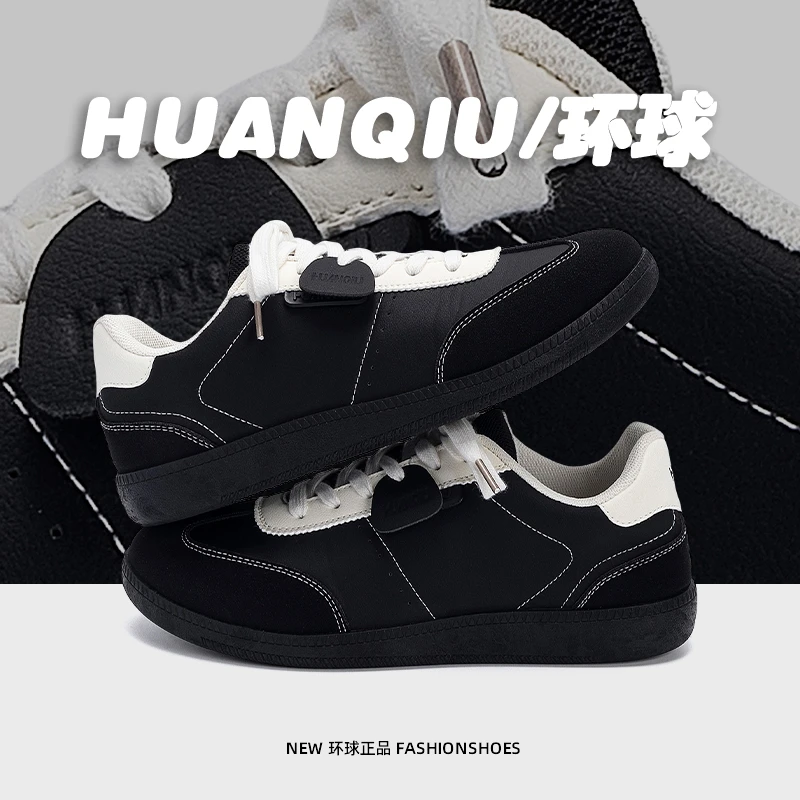 环球男鞋黑色内增高板鞋男款2025秋季新款经典百搭轻便休闲德训鞋