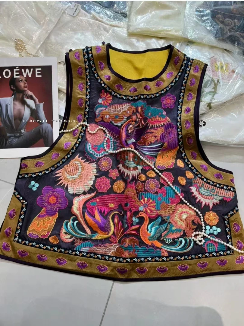 玛薇丝【雀跃】紫雀图重工刺绣撞金新中式背心式马夹