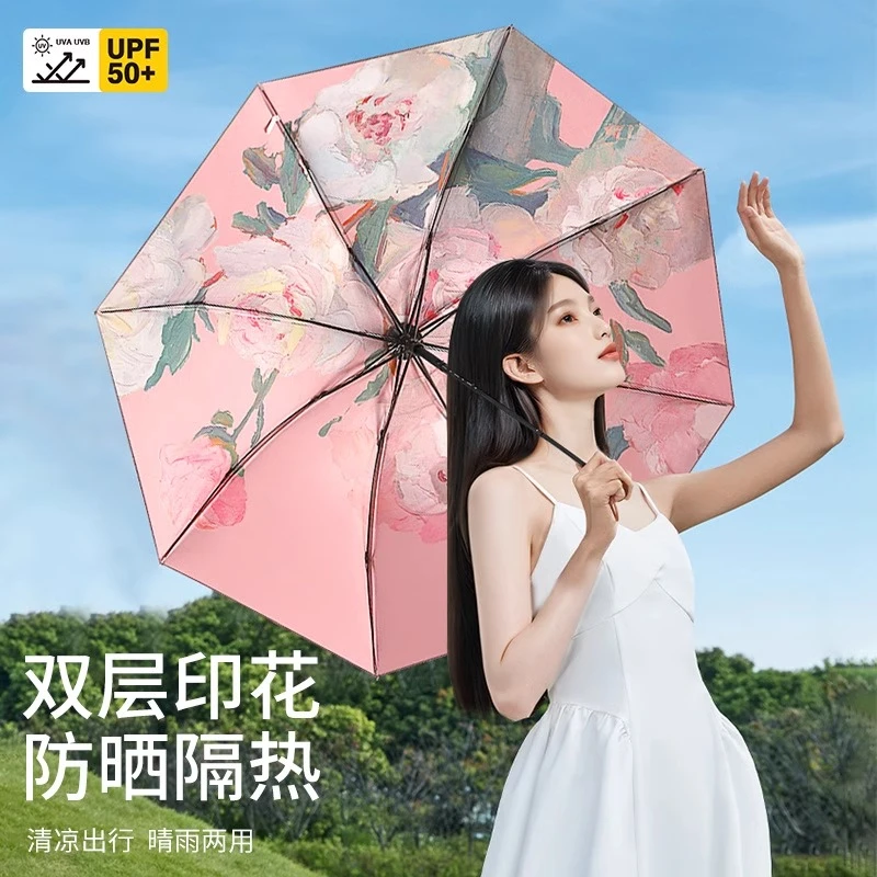 高颜值双面双花雨伞遮阳防晒双层伞黑胶隔热晴雨两用太阳伞
