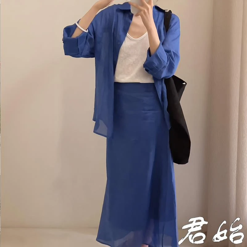 通勤女装2025初秋小众新款防晒衬衫半身裙老钱风高级感两件套套装