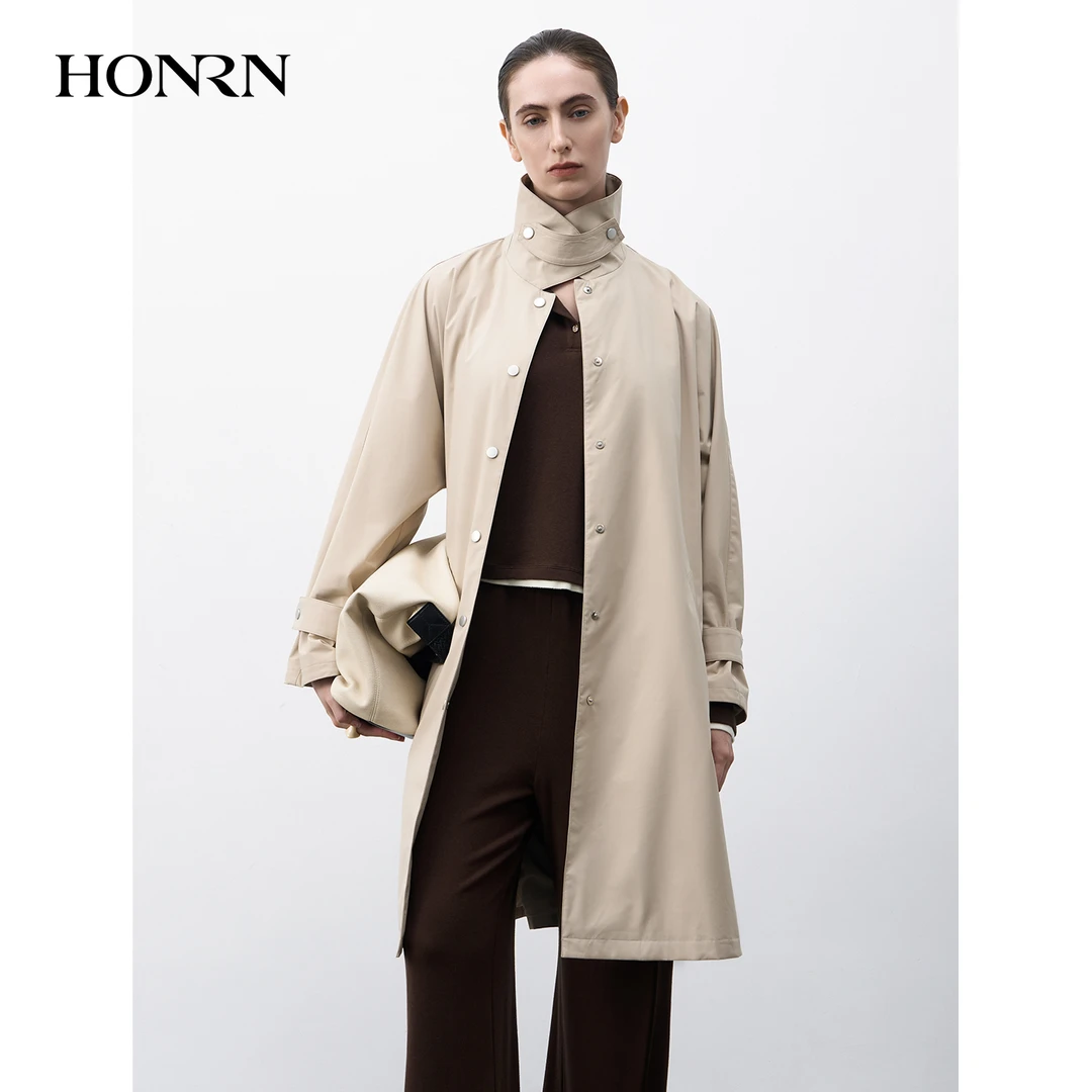 HONRN红人宽松长袖常规休闲风女宽松型风衣拼接2025秋款33390