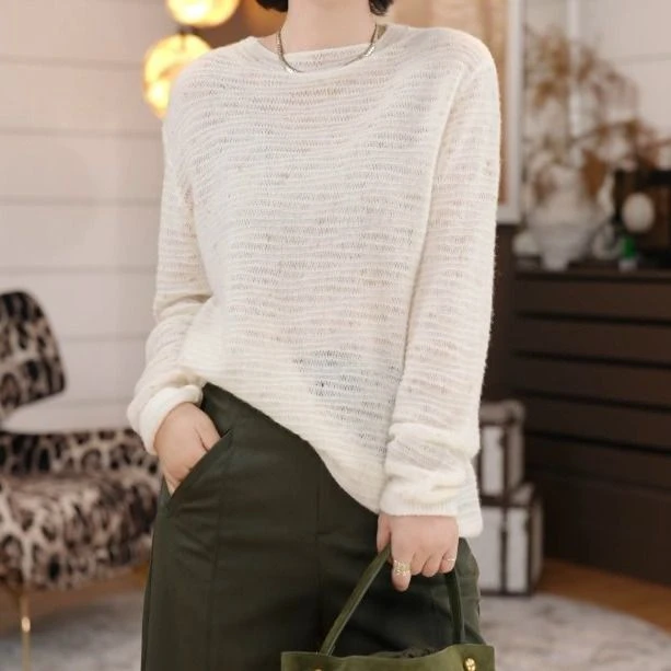 “暖调格韵”时尚百搭山羊绒镂空感毛衣/0320