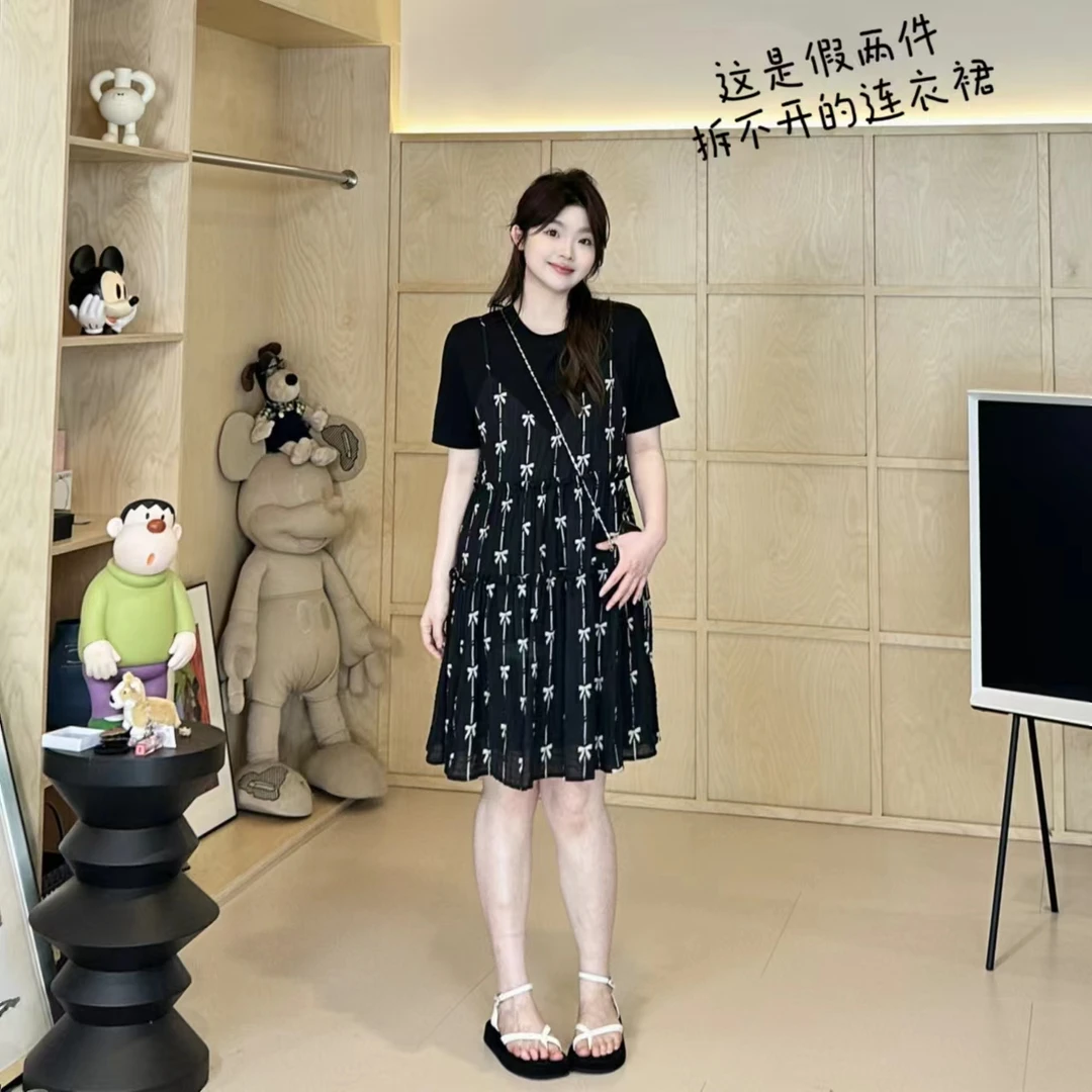 晶咕【心动蝴蝶结】两个版本拼接假两件连衣裙显瘦气质时尚上衣