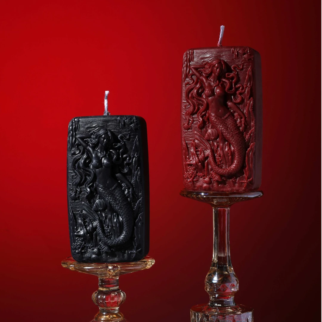 立体花纹美人鱼造型香薰蜡烛不伤肤香薰蜡烛大豆蜡摆件