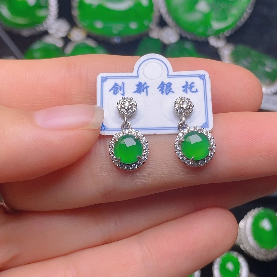 银S925镶嵌翡翠耳饰