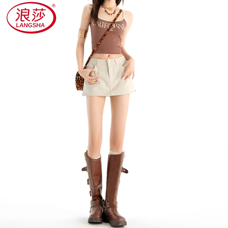 美式牛仔半裙短裤女2025夏季新款低腰遮肉显瘦辣妹a字半身包臀短