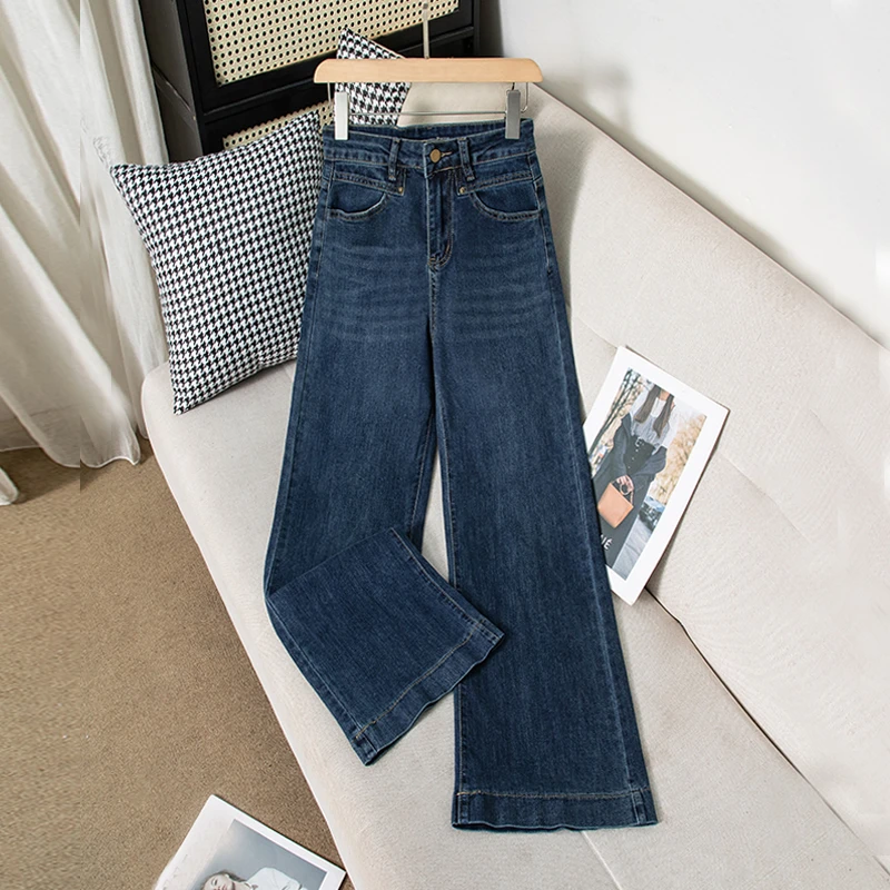 新款秋冬窄版阔腿裤牛仔裤女长裤高腰显瘦弹力九分裤加绒