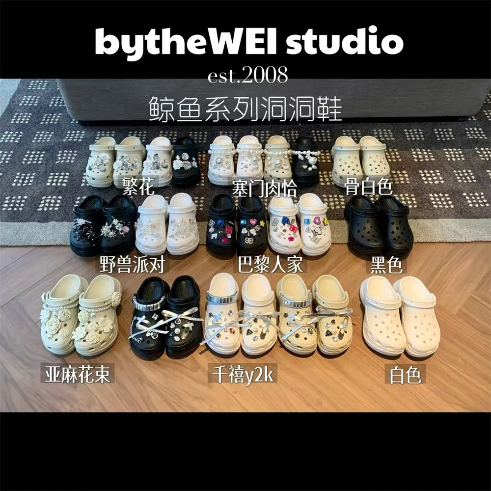 bytheWEI【小鲸鱼】厚底（6.5厘米）高品质洞洞鞋夏季包头拖鞋外穿女
