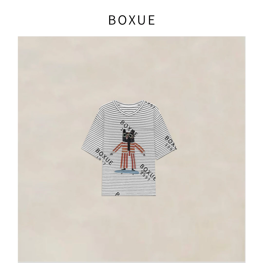 BOXUE “卡通人”2025新款设计师字母百搭 T恤#240527T712