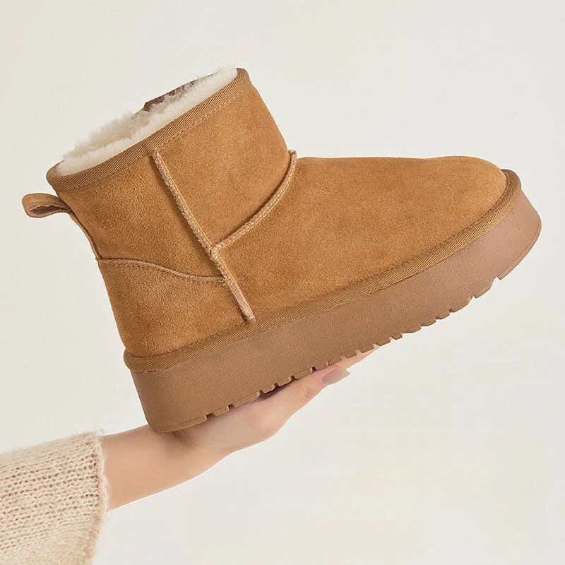 5859 时尚雪地靴女内增高9cm厚底松糕皮毛一体冬雪地棉鞋保