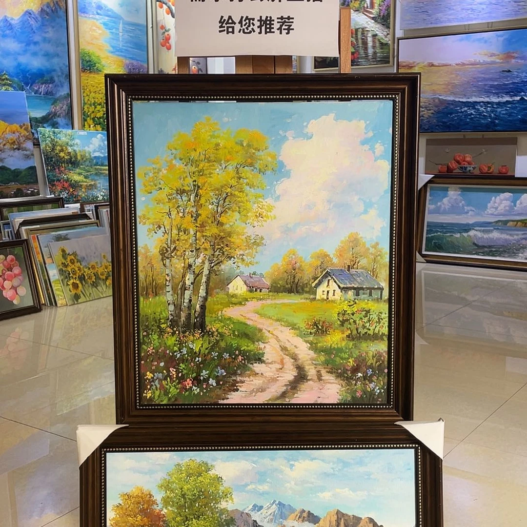 横款纯手绘油画，带框60*70cm