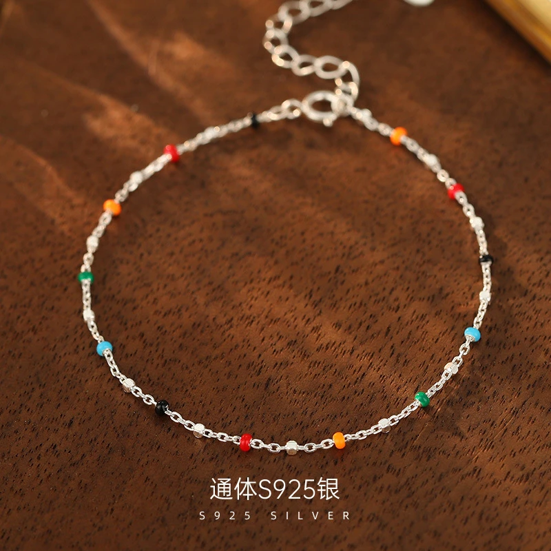 925银手链 S925银多巴胺彩色豆豆手链网红ins风夏日小众细款手饰