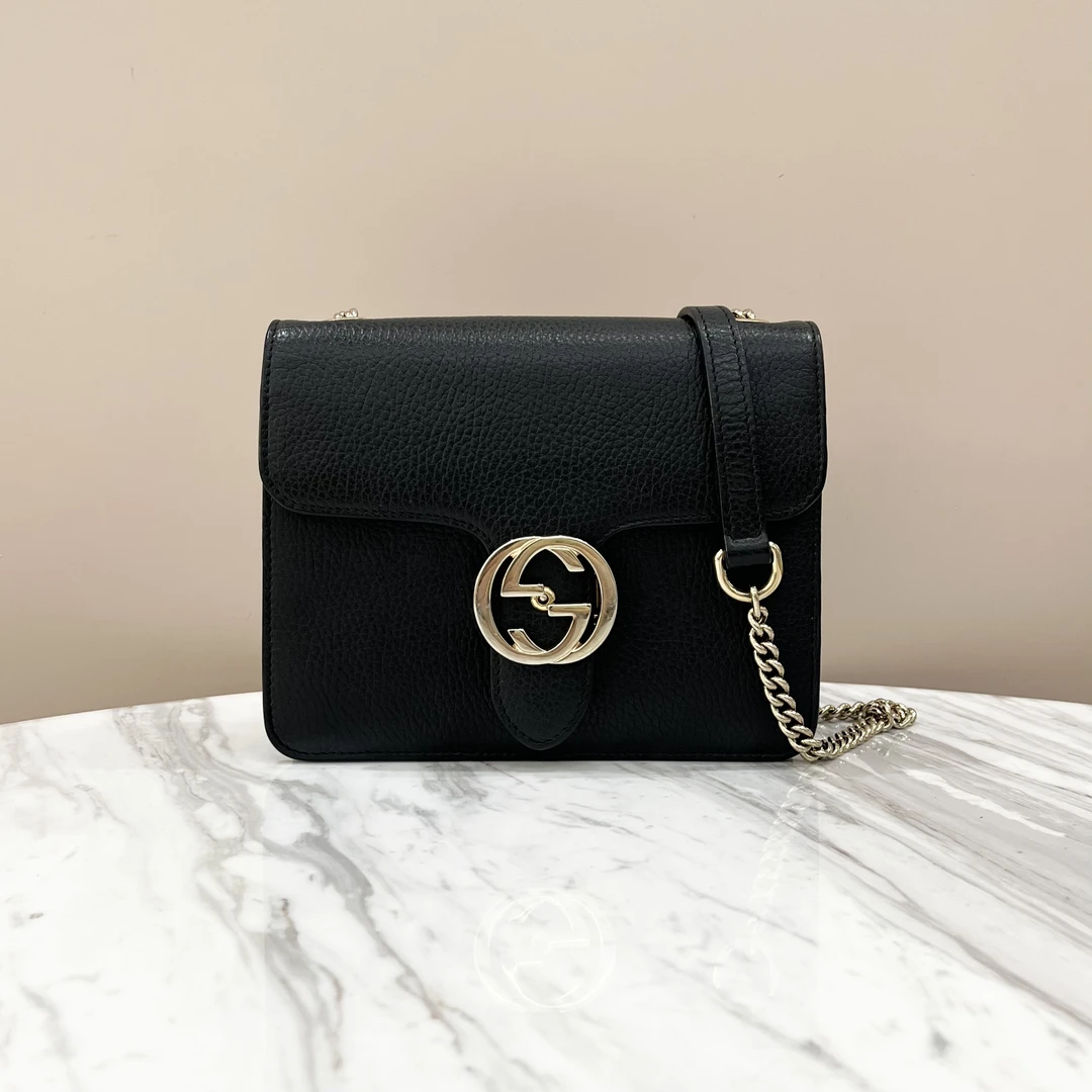 99新 GUCCI/古驰 98新 古驰黑金小号双G风琴包 约20*15