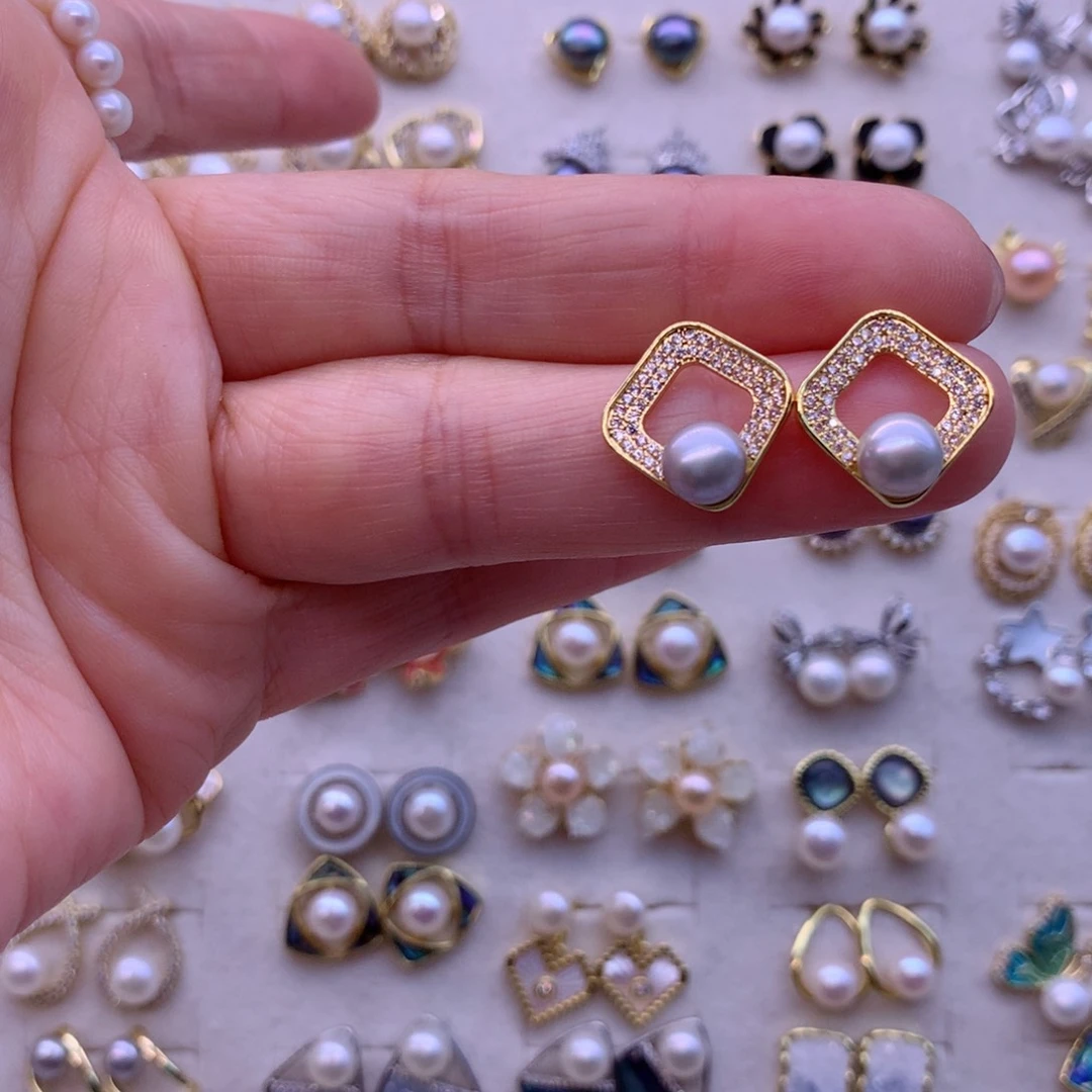 合金淡水珍珠耳饰