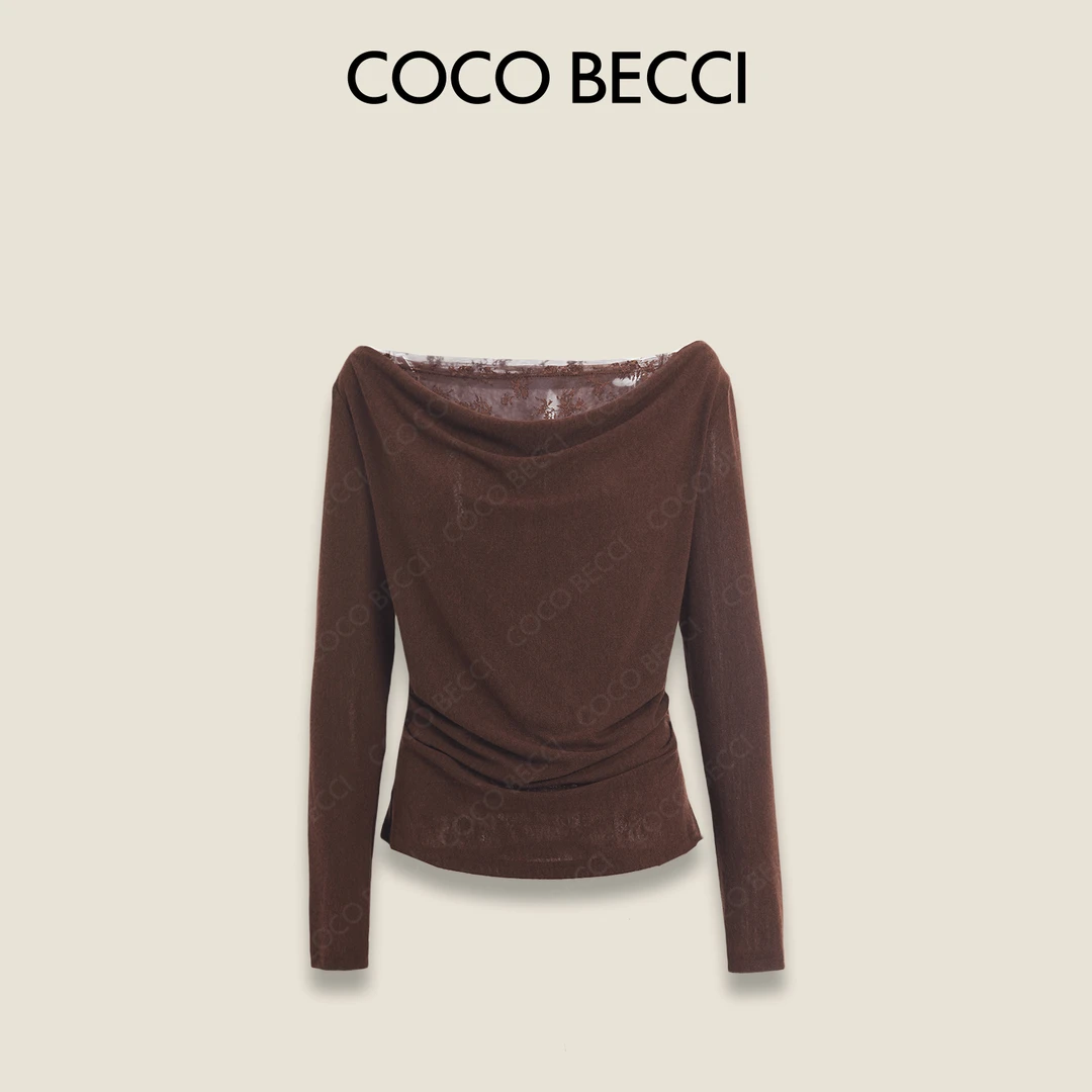 COCO BECCI【荡领蕾丝打底】垂坠感荡领气质通勤显上衣CFXYC114002