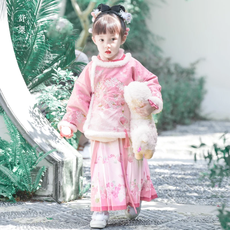 舒栗【甜莓】儿童汉服女冬款保暖中国风古装粉色超仙女宝过年