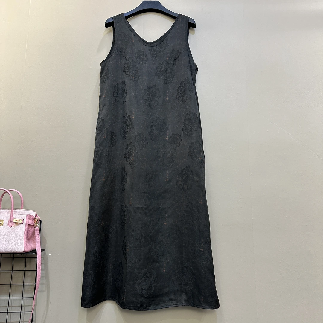 夏季新款V领吊带背心连衣裙女宽松显瘦气质长裙