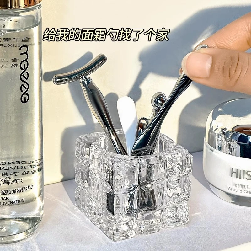 爆款水晶面膜勺子收纳面霜勺护肤品小奶橘同款面膜收纳盒多肉植物