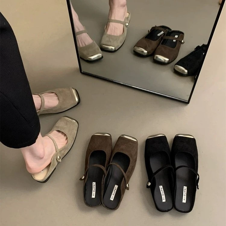 包头半拖鞋女夏季外穿仙女风法式休闲配裙子平底玛丽珍单鞋