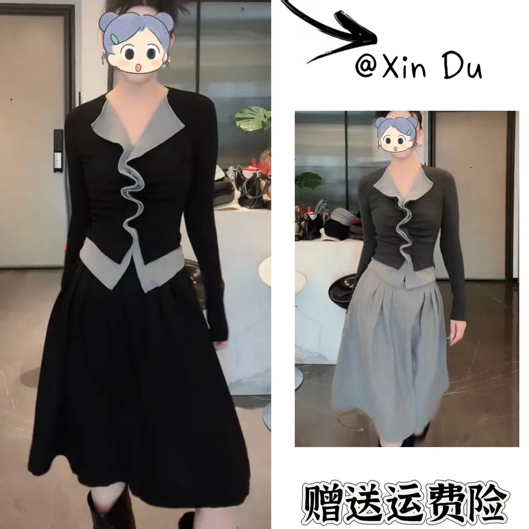 2025秋冬季新款时尚显瘦气质女士网红洋气两件套百搭款D24245