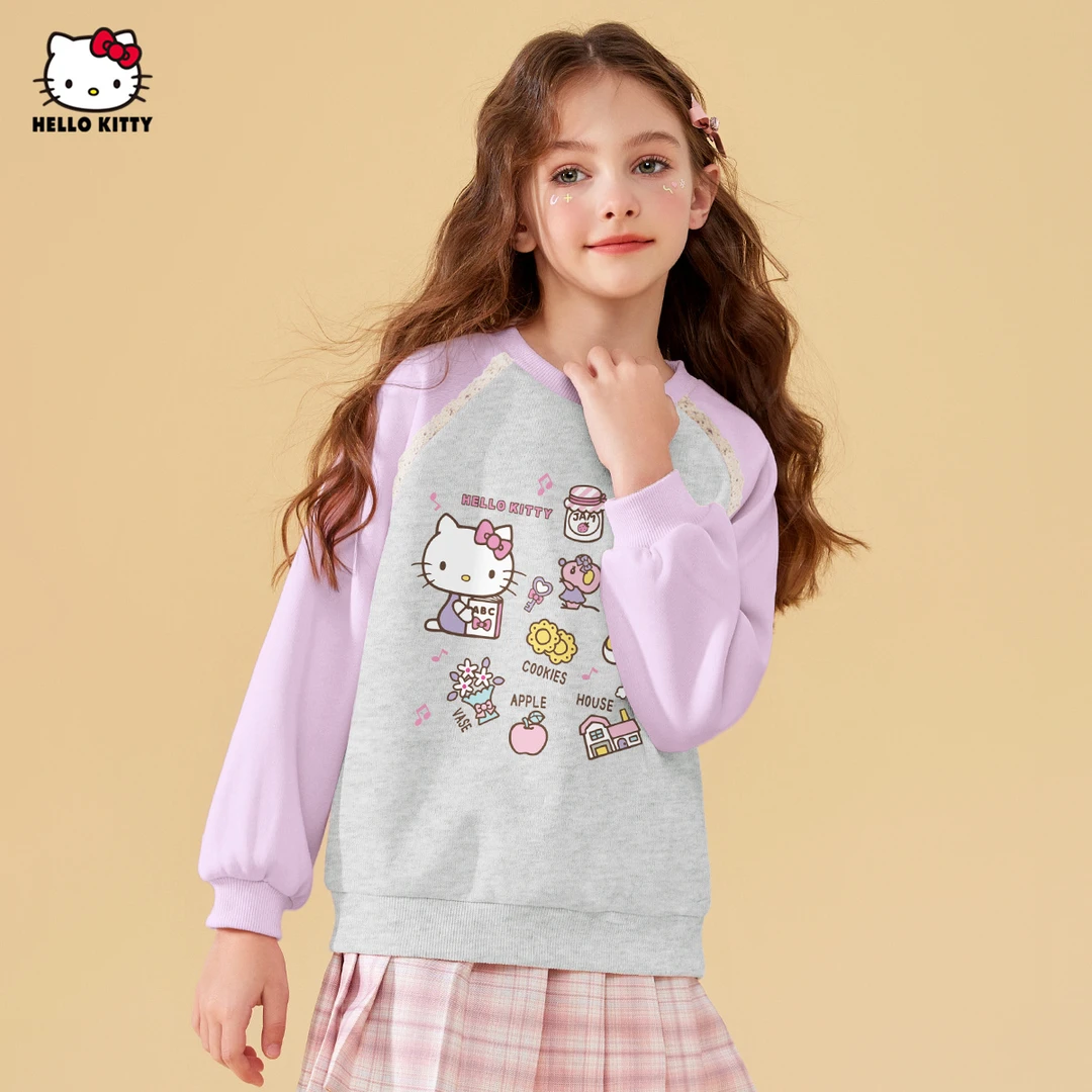 女童春秋季卫衣2024新款中大童装卡通凯蒂猫套头卫衣