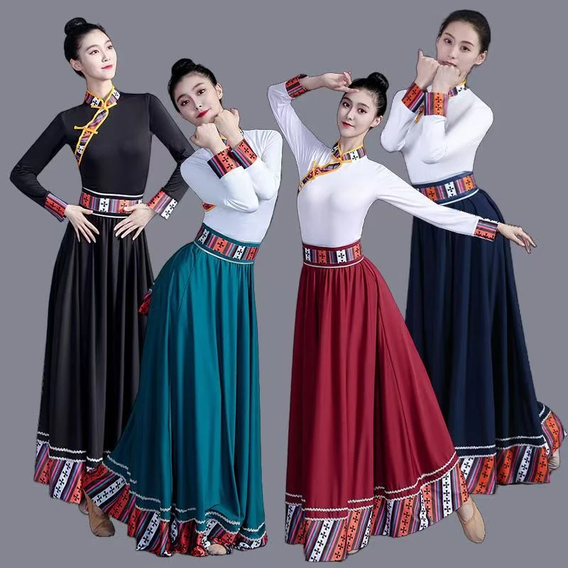 新款藏族女装适用于舞台表演的民族风舞蹈服含半身裙练功服有多种