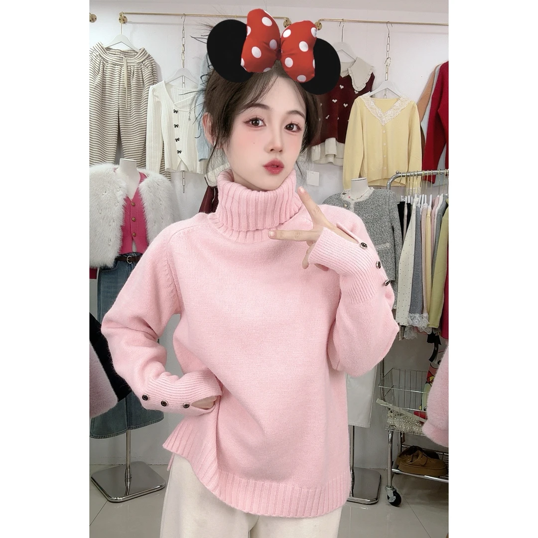 8839扣子款宽松高领毛衣