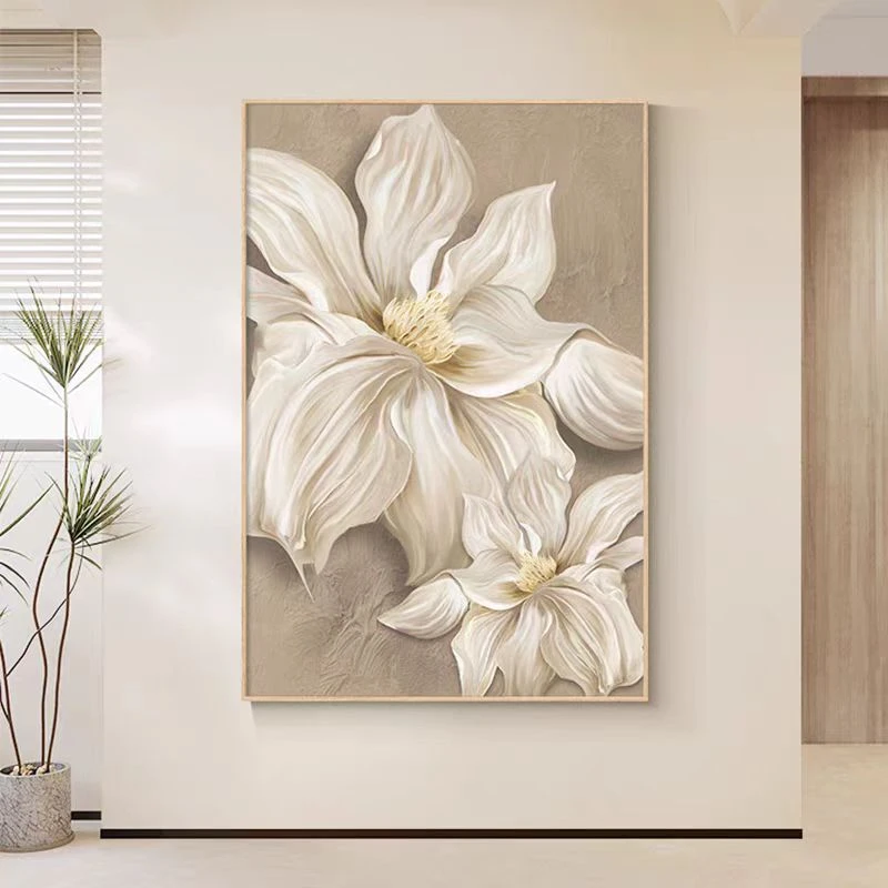 【雅花】现代简约沙发背景墙装饰画奶油风花卉客厅落地画高档大气