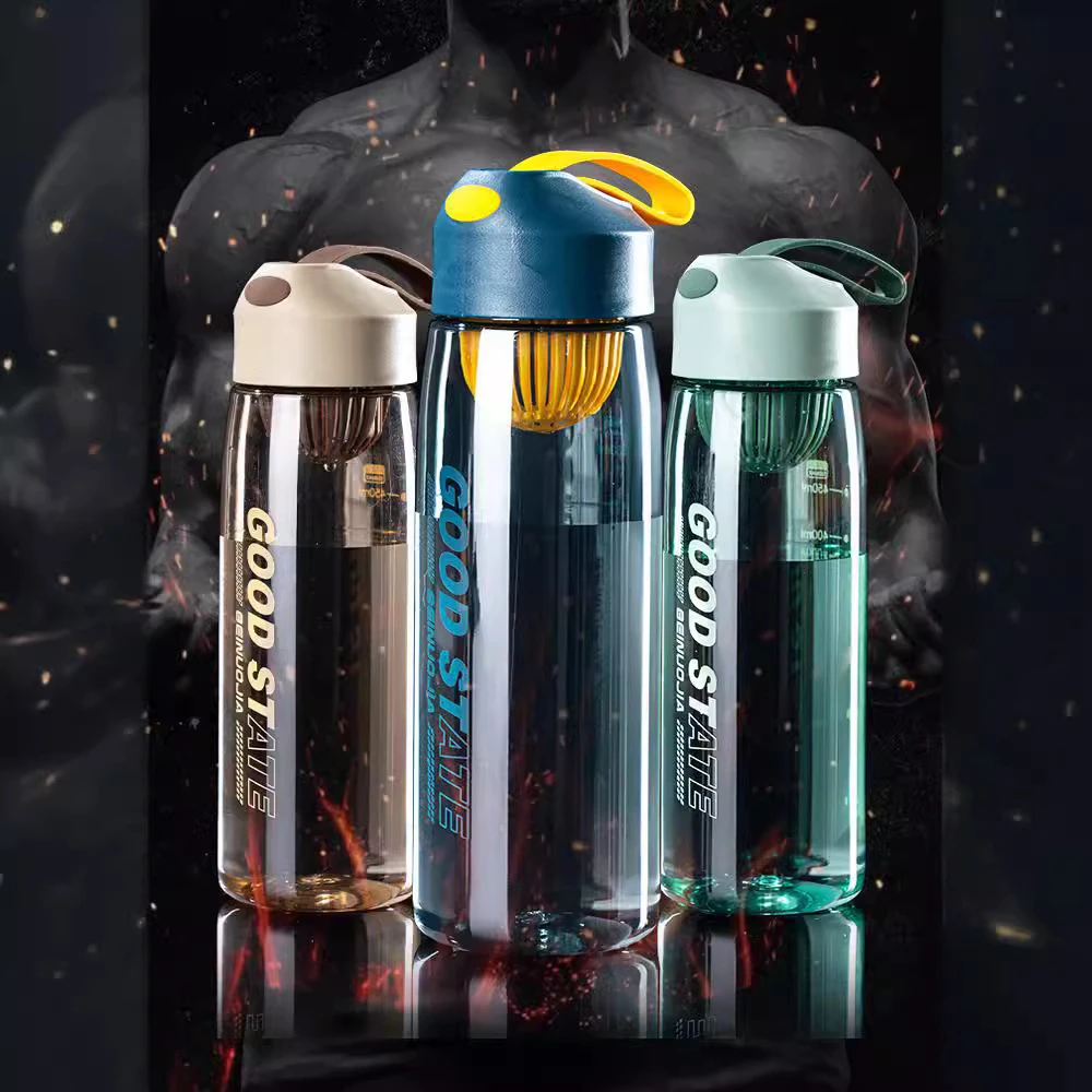 简约大容量运动水壶夏季便携带提绳健身水杯学生高颜值塑料杯