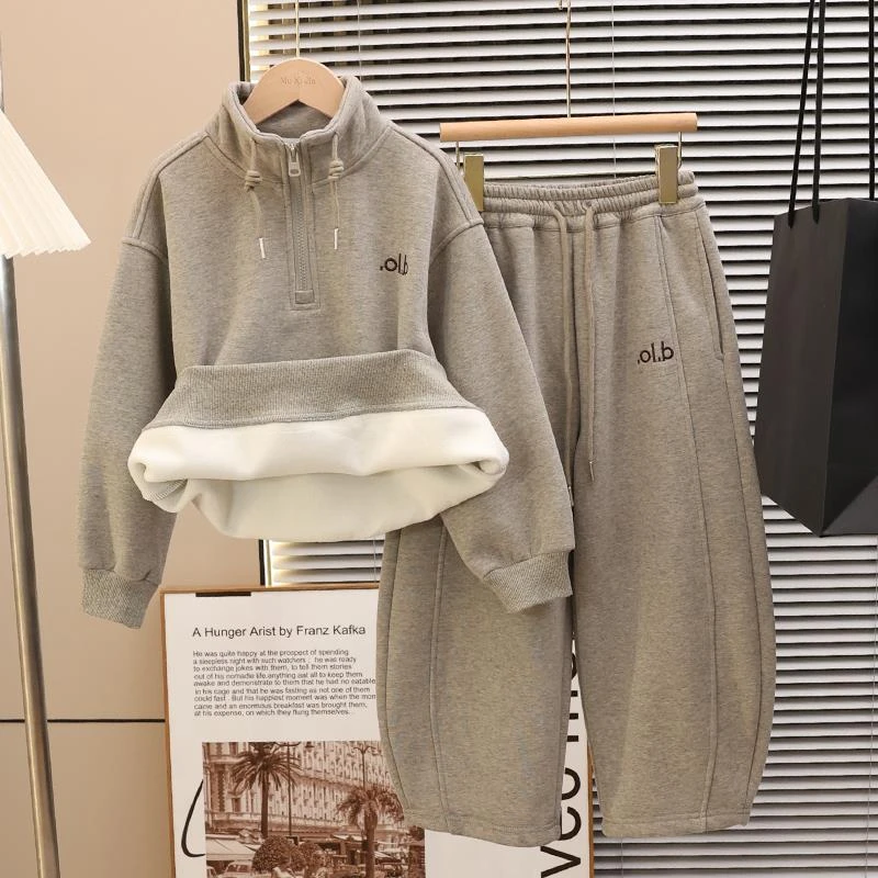 男童秋冬款套装加绒加厚2025新款冬季中大童冬装运动儿童立领卫衣