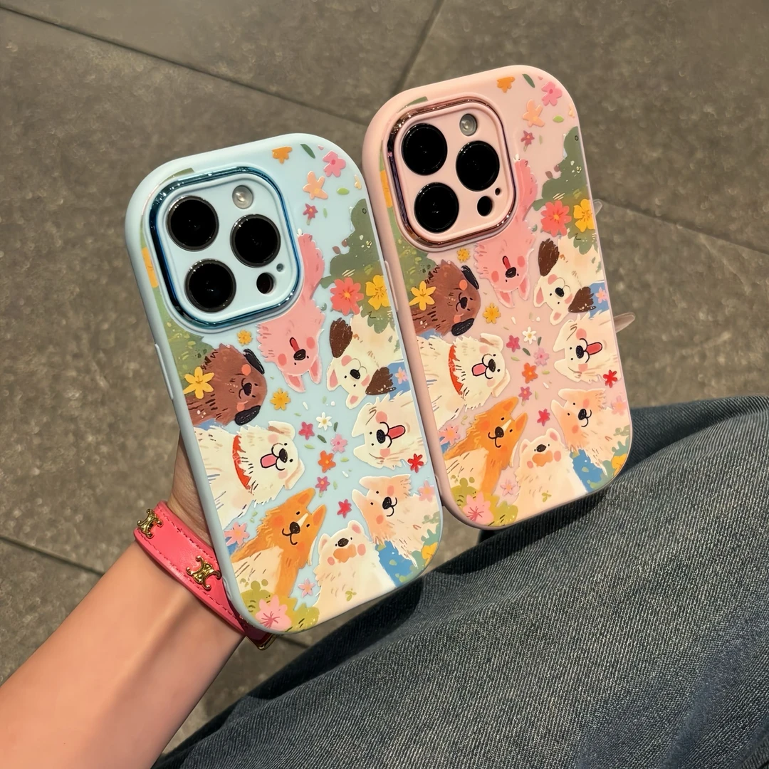 粉蓝围观小狗适用苹果17手机壳iPhone16华为vivo小米15oppo小胖妹