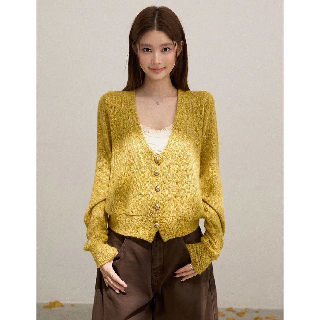 谢不肉 V领宽松慵懒长袖针织衫女秋韩版休闲显瘦开衫50436/50437