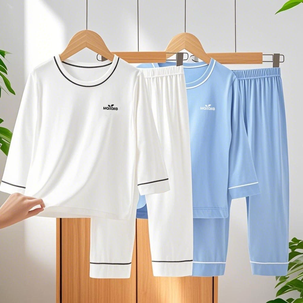 麦芽可7068夏季薄款高档儿童莫代尔睡衣男童女童家居服空调服套装