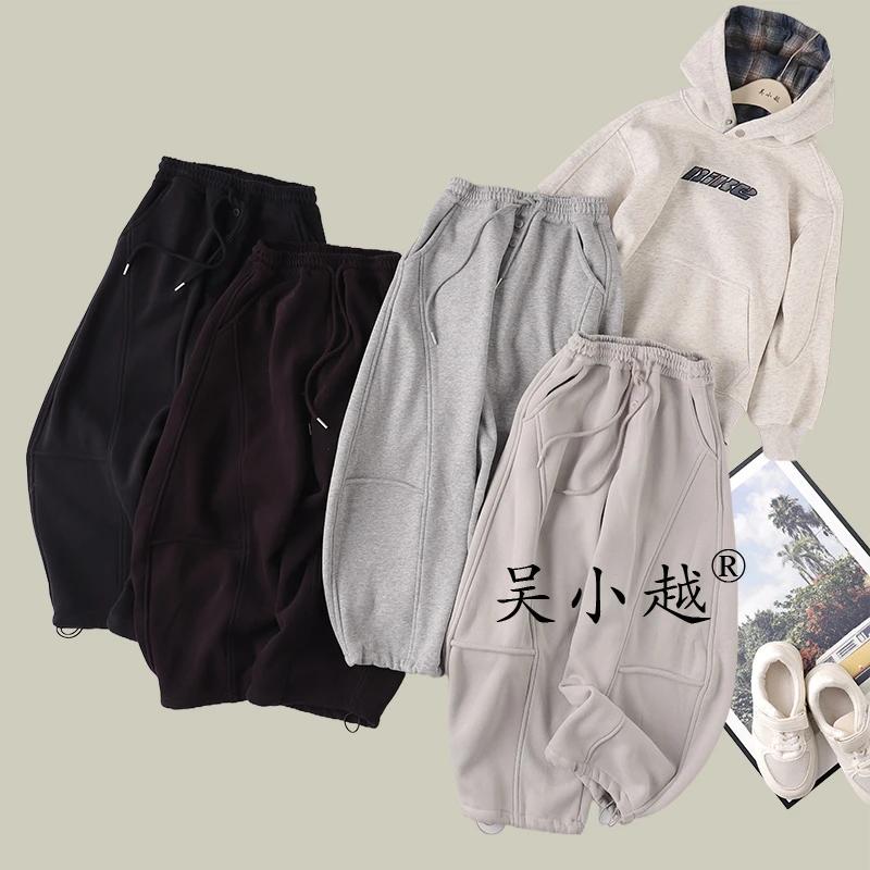 吴小越W1649男童加绒老爹裤冬款儿童长裤男孩卫裤休闲黑色运动裤