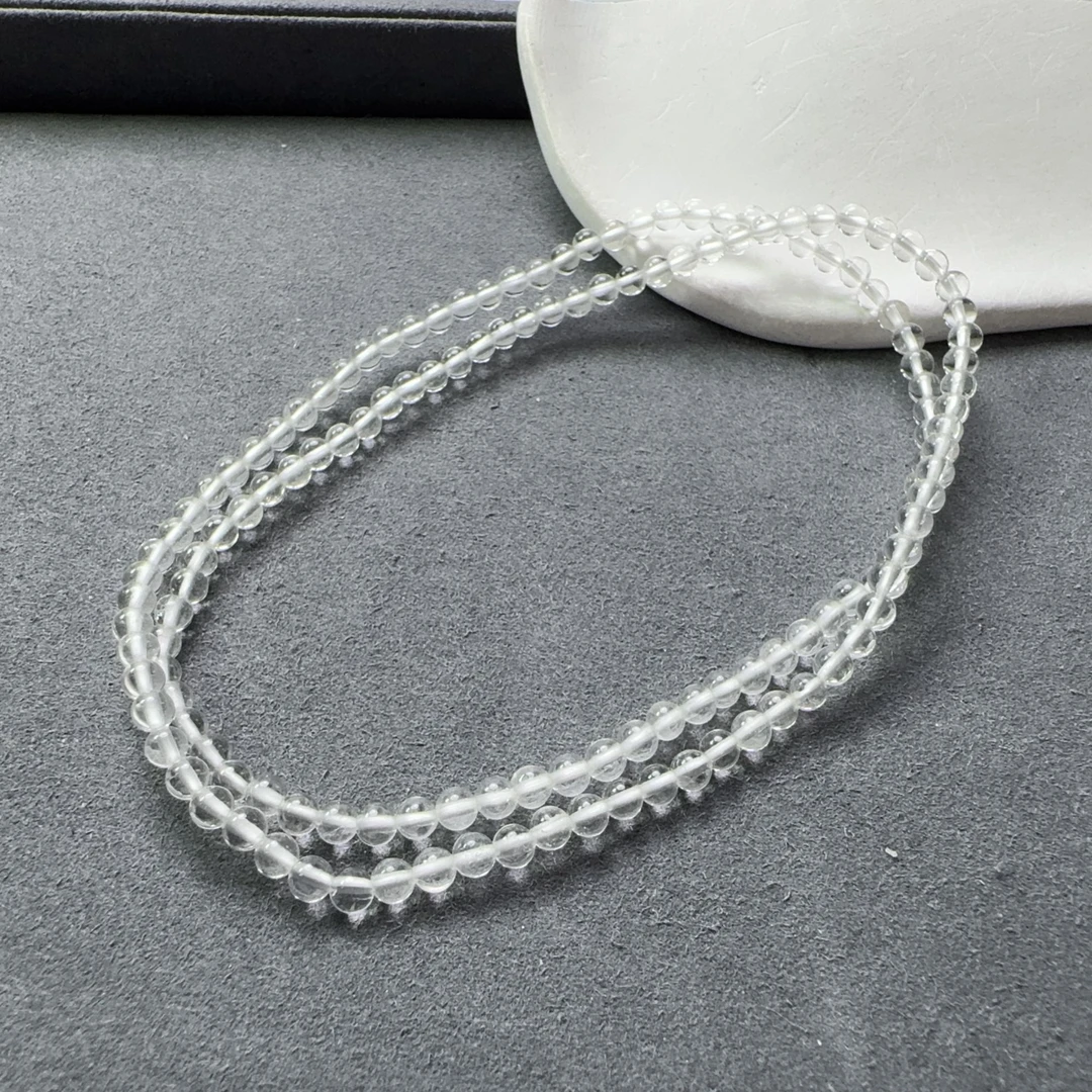 天然高净度白水晶圆珠多圈长链4mm