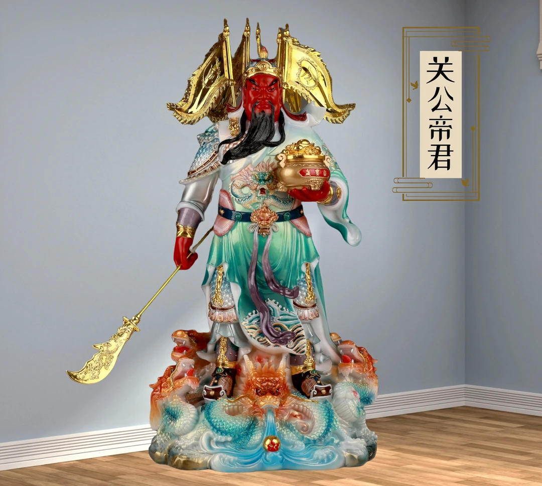 新款汉白玉彩绘关公武财神佛像客厅店铺招财武财神关二爷神像创意
