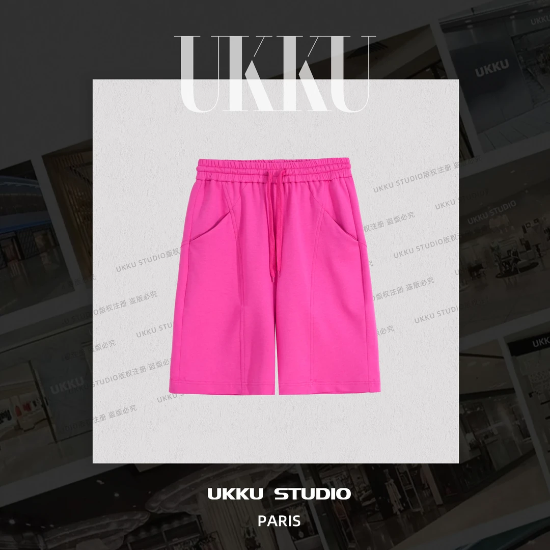 【UKKU STUDIO】王 夏季小众时尚百搭抽休闲纯色短裤女士314366