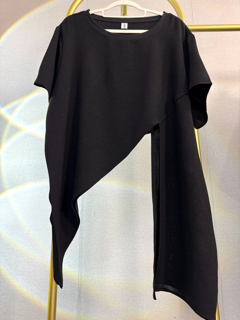 设计师款个性遮肉显瘦夏季时尚气质长款新款上衣宽松黑色百搭圆领