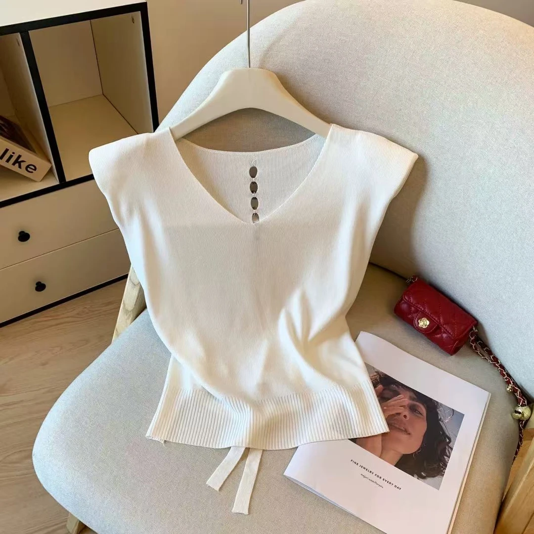 65220冰丝V领后背特别好看的小衫