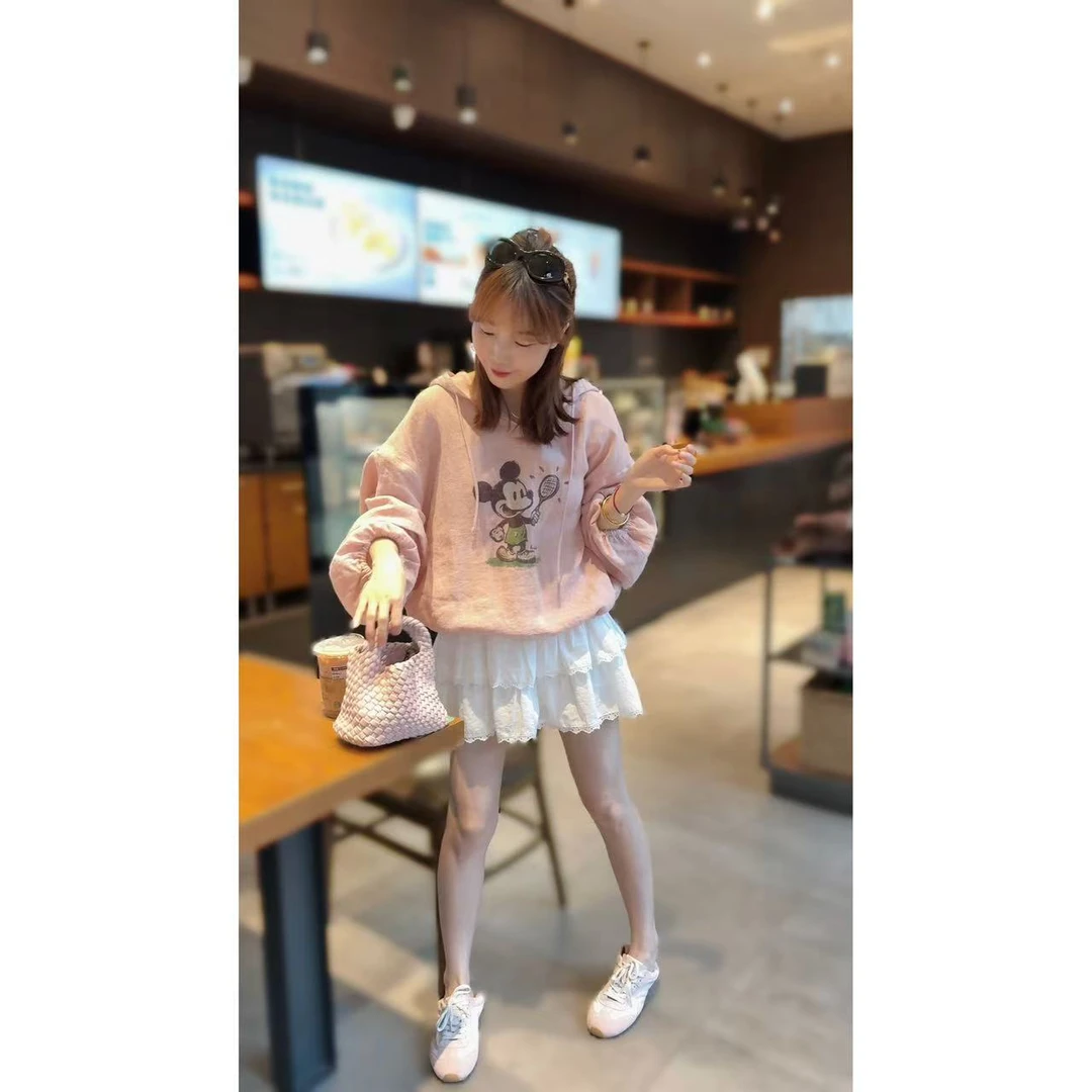 Qiong自留款!高品质薄款亚麻米奇卡通印花宽松抽绳连帽防晒衣