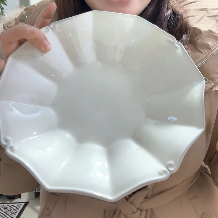 外贸法式浮雕灰色斗笠盘微瑕